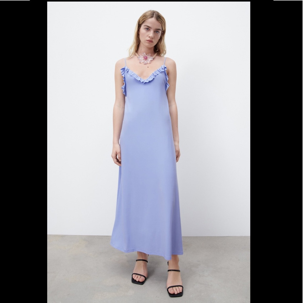 Zara light blue midi dress with ruffles